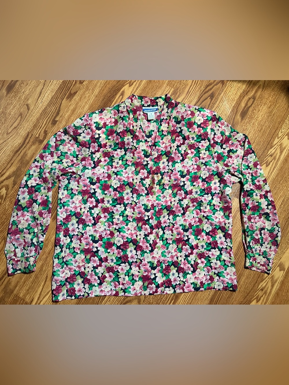 Pendleton V-Neck Button Down Floral Blouse Size 18
